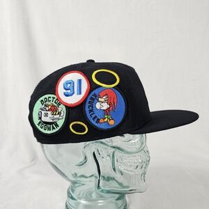 Sega Sonic The Hedgehog Knuckles Eggman Patches Black Snapback Hat 91 Rings